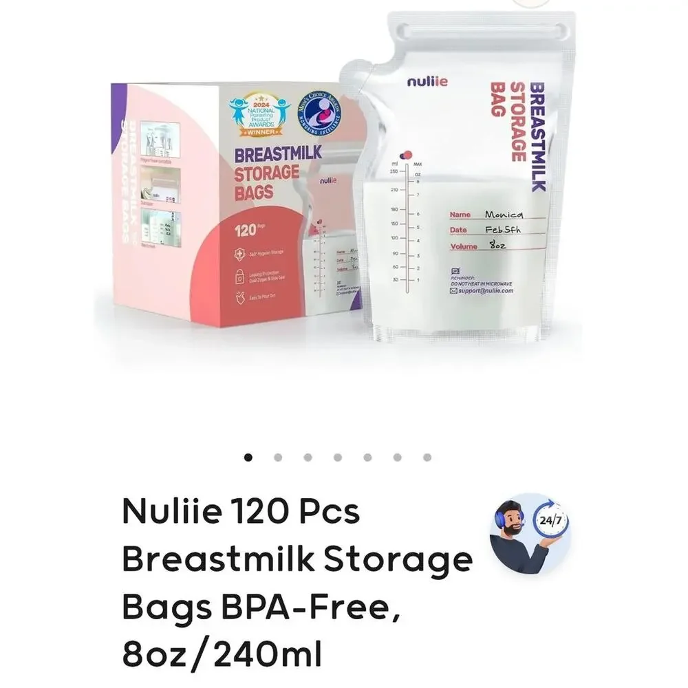 Nuliie 120 Pcs Breastmilk Storage Bags BPA-Free, 8oz/240ml